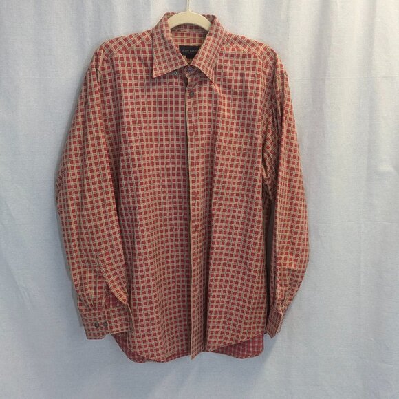 Scott Barber Size Large Red and Gold Checkered Button Down 100% Cotton - Picture 2 of 16